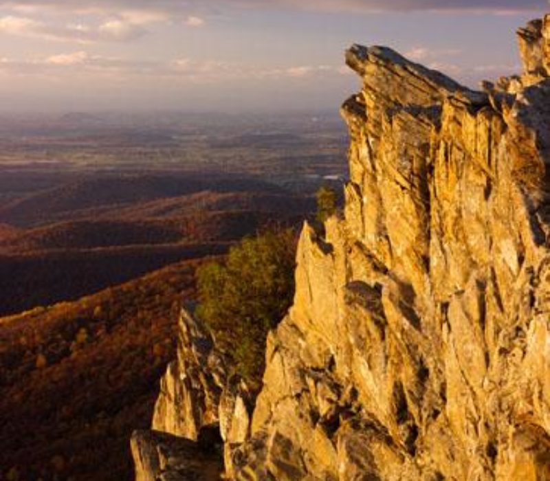 Jagged Humpback Rocks overlook the Shenandoah Valley near the North end of the Blue Ridge Parkway.
