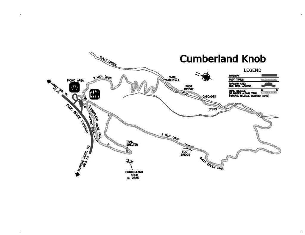 Map of the hiking trails at Cumberland Knob