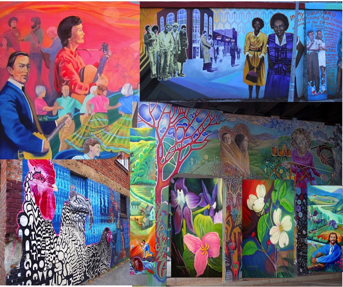 Several murals along the Appalachian Mural Trail are combined into a collage.