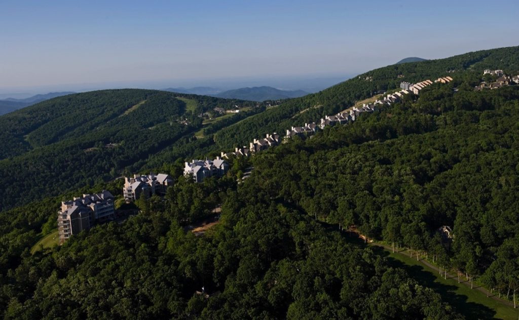 Wintergreen Resort sits on a forested slope in sunny Virginia.