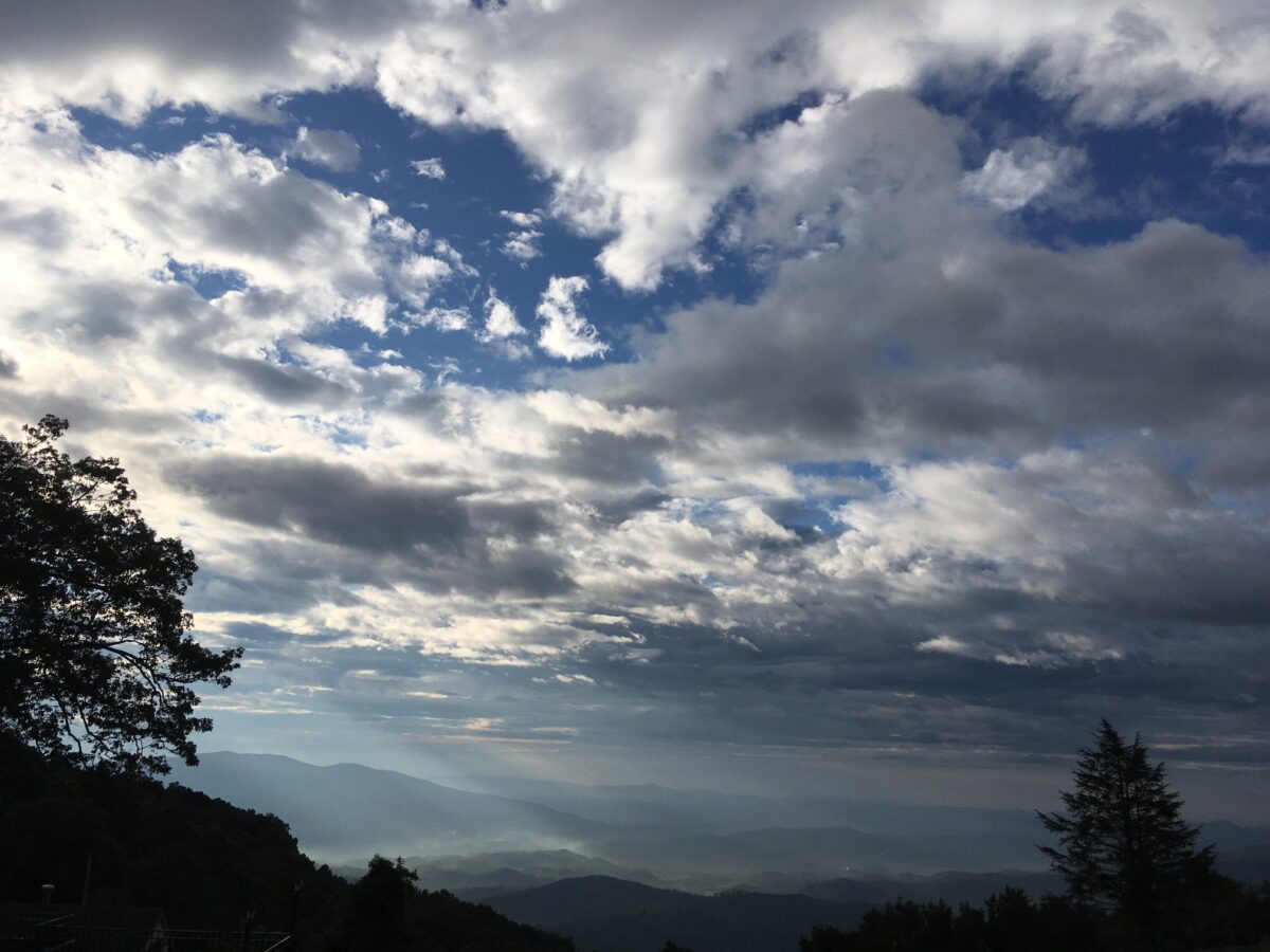 View of the mountains and clouds from Switzerland Inn.