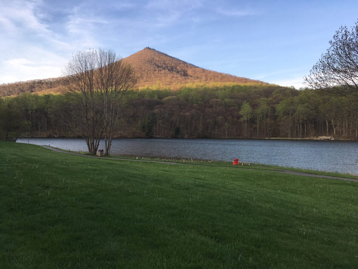 Sharp Top Mountain rises majestically above Abbott Lake.