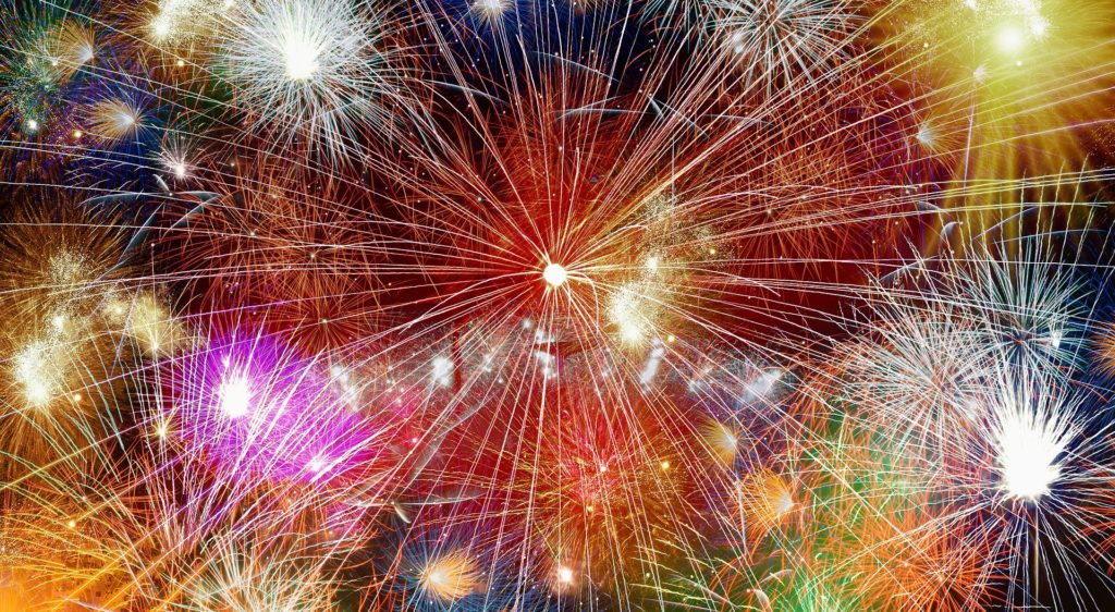 Multicolored fireworks light up the night sky in Gatlinburg, TN.