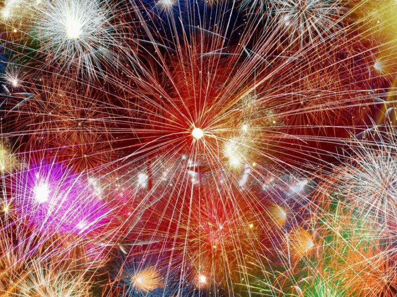 Multicolored fireworks light up the night sky in Gatlinburg, TN.
