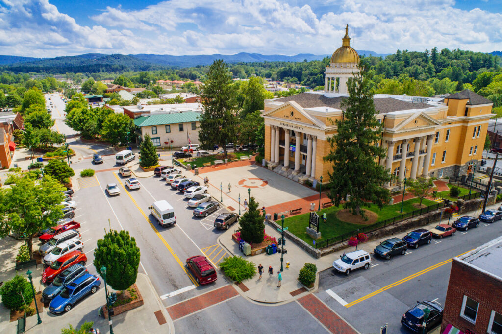 Aerial view of downtown Hendersonville, NC