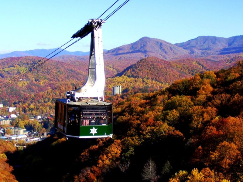 Fall landscape behind the aerial tramway at Ober Gatlinburg