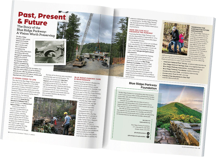 a mockup of the blue ridge parkway travel planner